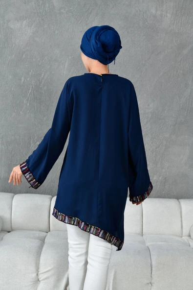 ASİMETRİK KESİM ŞERİT AKSESUARLI SALAŞ TUNİK - Resim 8