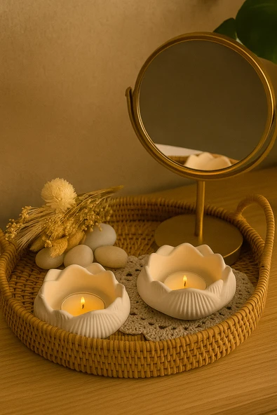 Dekoratif Lotus Görünümlü 2li Mumluk ürün görseli 1