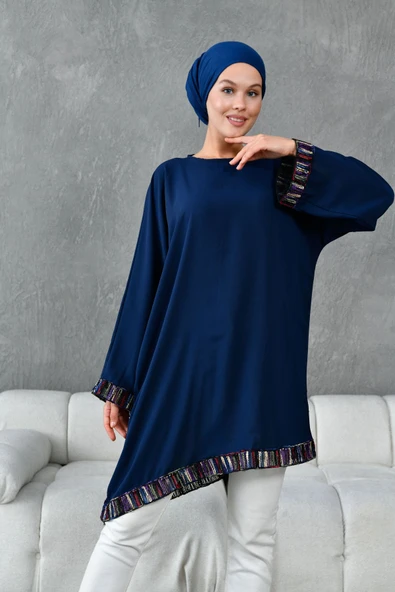 ASİMETRİK KESİM ŞERİT AKSESUARLI SALAŞ TUNİK - Resim 6