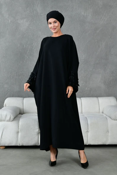 kol aksesuar detaylı ferace abaya - Resim 4