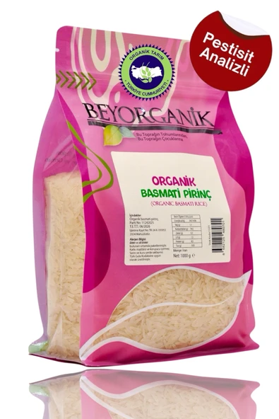 BEYORGANİK Organik Basmati Pirinç 1kg (PESTİSİT VE AFLATOKSİN ANALİZLİ) ürün görseli