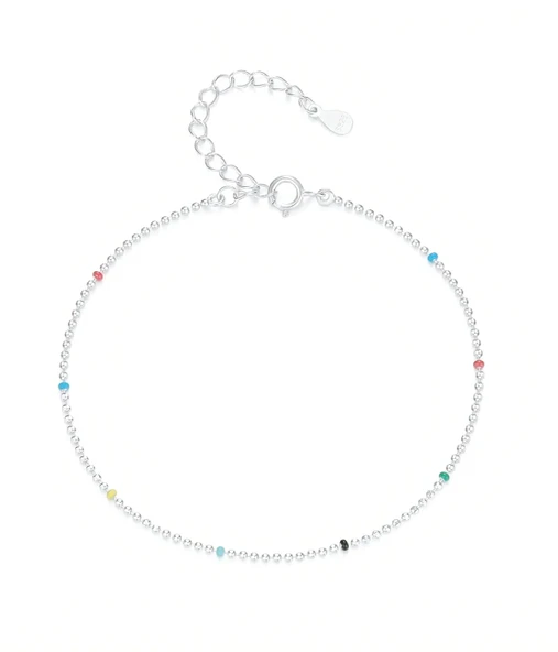 925 Ayar Boncuk Zincir Mineli Kadın Gümüş Bileklik ürün görseli