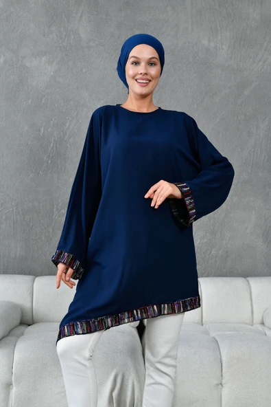 ASİMETRİK KESİM ŞERİT AKSESUARLI SALAŞ TUNİK - Resim 4