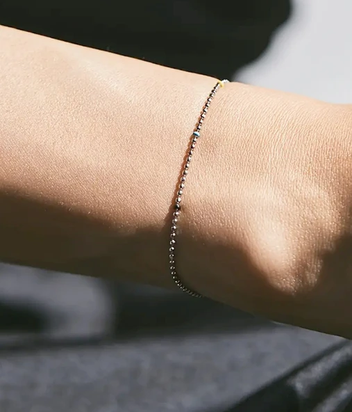 925 Ayar Boncuk Zincir Mineli Kadın Gümüş Bileklik - Resim 2