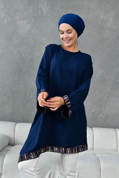 ASİMETRİK KESİM ŞERİT AKSESUARLI SALAŞ TUNİK - Resim 2