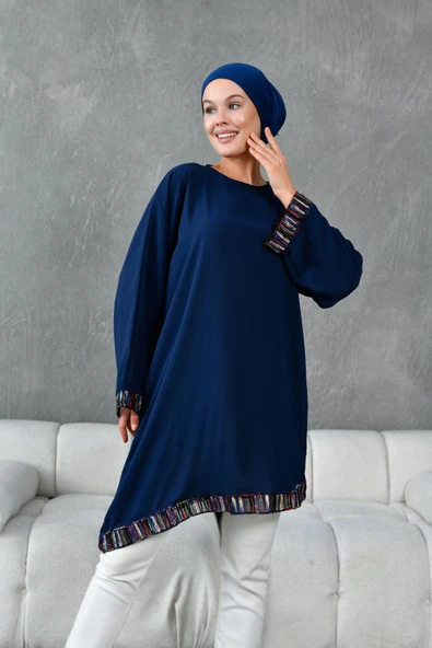 ASİMETRİK KESİM ŞERİT AKSESUARLI SALAŞ TUNİK - Resim 7