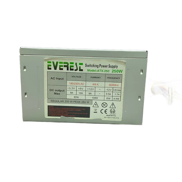 EVEREST 250 WATT POWER SUPPLY 8 CM FANLI GÜÇ KAYNAĞI (2 EL YENİLENMİŞ ÜRÜN) - Resim 3