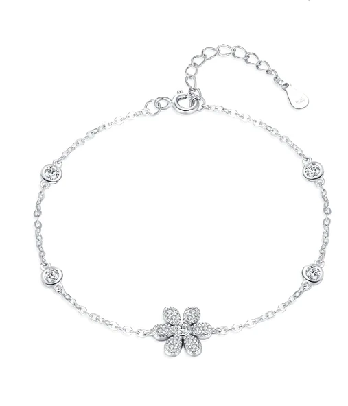 Pırlanta Model Çiçek Kadın Gümüş Bileklik ürün görseli