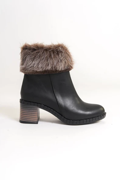 JET-JULIA Fermuarlı Ortopedik Taban Tüylü Topuklu Kadın Bot CST - Siyah - Resim 6