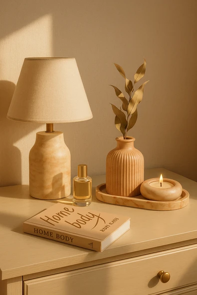 Seramik Vazo, Tealight Mumluk ve Dekoratif Tepsi Seti ürün görseli 1