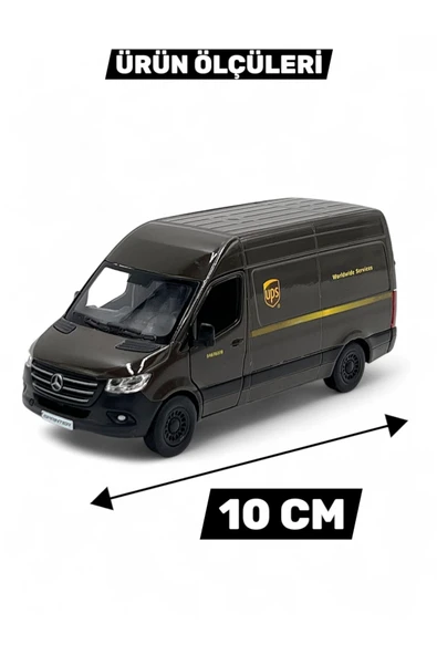 Çek Bırak Diecast Model Araba 10 cm - Mercedes Sprinter Kargo Arabası Ups Metal Açılabilir Kapılı - 4