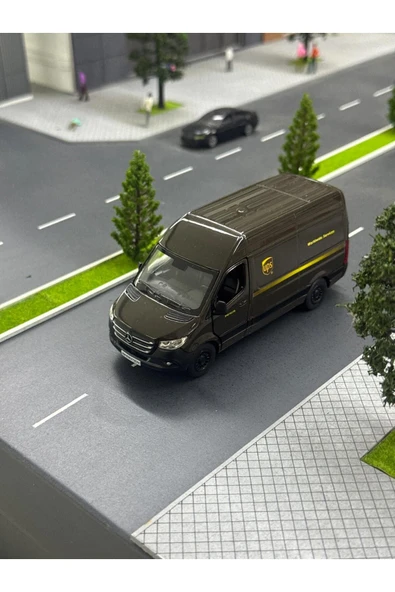 Çek Bırak Diecast Model Araba 10 cm - Mercedes Sprinter Kargo Arabası Ups Metal Açılabilir Kapılı