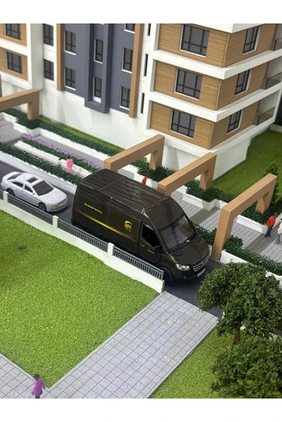 Çek Bırak Diecast Model Araba 10 cm - Mercedes Sprinter Kargo Arabası Ups Metal Açılabilir Kapılı - 3
