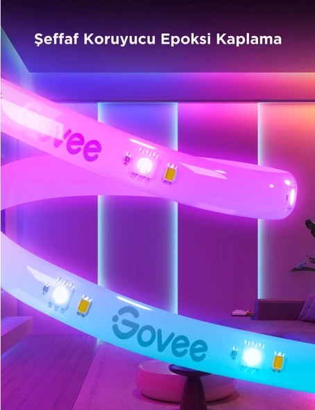 Govee RGBICW H612ACD1 Kesilebilir, Silikon Kaplamalı, Matter, Alexa, Google Asst. , Wifi+Bt Led Şerit - 5 Metre - Resim 2