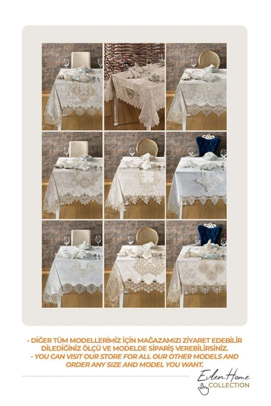 Kadife Lüks Masa Örtüsü Seti Dantelli Güpürlü 26 Parça Reina - 8