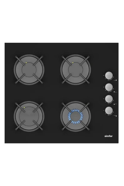 Simfer 3500 4 Gözü Gazlı 60 Cm Siyah Cam Ankastre Ocak ürün görseli 1