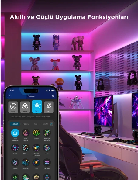 Govee RGBICW H612ACD1 Kesilebilir, Silikon Kaplamalı, Matter, Alexa, Google Asst. , Wifi+Bt Led Şerit - 5 Metre - Resim 5