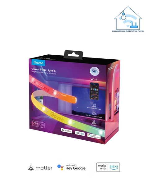 Govee RGBICW H612ACD1 Kesilebilir, Silikon Kaplamalı, Matter, Alexa, Google Asst. , Wifi+Bt Led Şerit - 5 Metre ürün görseli
