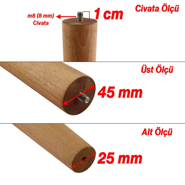 Modern Tasarım 50 cm Kahverengi Boyalı Ahşap Silindir Sehpa ve Masa Ayağı Ayakları Aksesuarları - Resim 3