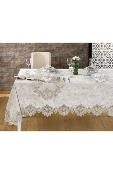 Kadife Lüks Masa Örtüsü Seti Dantelli Güpürlü 26 Parça Reina - 3