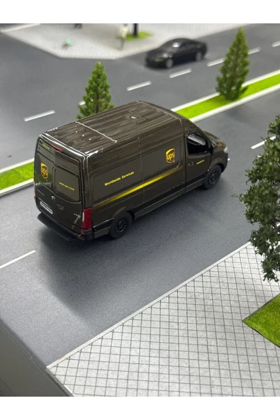 Çek Bırak Diecast Model Araba 10 cm - Mercedes Sprinter Kargo Arabası Ups Metal Açılabilir Kapılı - 2