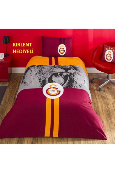Taç Taç  Lisanslı Gs Şampiyon Aslan Pamuk Tek Kişilik Nevresim Takımı ( 1 ADET KIRLENT HEDİYELİ) - 1
