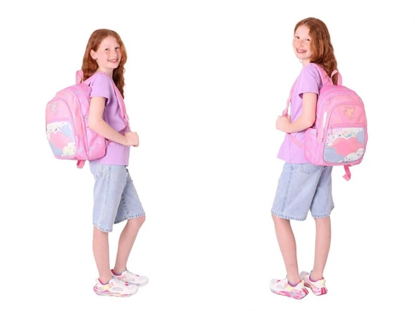 Kaukko Kids Kız Çocuk - Pembe Pullu Bulut Desenli - Okul Çanta Seti (Sırt Çantası+Beslenme Çantası+Kalemlik) - 4