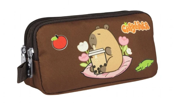 Capybara Erkek Çocuk İki Bölmeli Kalem Çantası - Bej - Kahverengi - 5232 ürün görseli