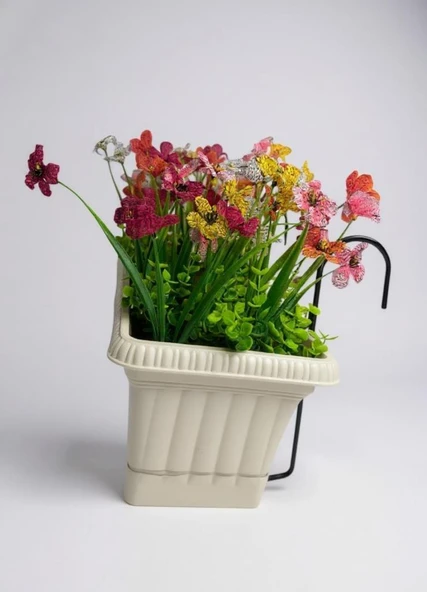 Yapay Çiçek Renkli Mini Mine Çiçekli Krem Küpeşte Askılı Balkon Çiçeği Balkon Saksısı - Resim 3