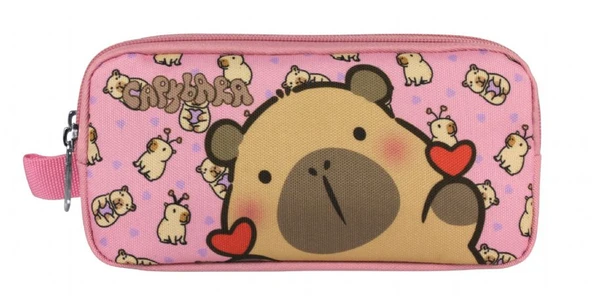 Capybara Kız Çocuk İki Bölmeli Kalem Çantası - Pembe - 5214 - Resim 2