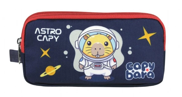 Capybara Erkek Çocuk İki Bölmeli Astronot Kalem Çantası - Lacivert - Kırmızı - 5229 - Resim 2