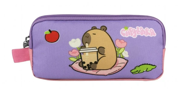 Capybara Kız Çocuk İki Bölmeli Kalem Çantası - Mor - Pembe - 5235 - Resim 2