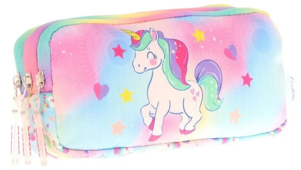 Kaukko Kids Çok Renkli, Unicorn, Kız Çocuk Üç Gözlü Okul Kalem Çantası - L8243 ürün görseli
