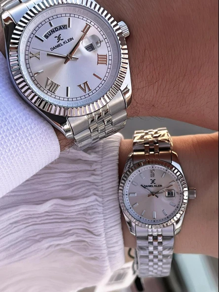 Daniel Klein Bay Ve Bayan Çelik Kordon Çiftlere Özel 3 Atm Suya Dayanıklı Cift Saati CF.PK.12994.P3 - Resim 4