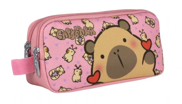 Capybara Kız Çocuk İki Bölmeli Kalem Çantası - Pembe - 5214 ürün görseli