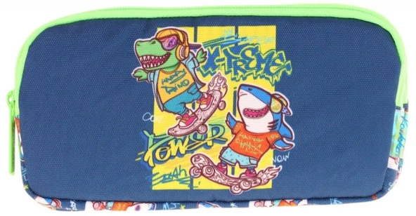 Kaukko Kids Lacivert Yeşil, Dinazor Temalı, Erkek Çocuk Üç Bölmeli Okul Kalem Çantası - L8256 - Resim 2