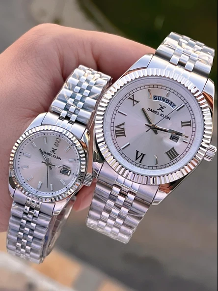 Daniel Klein Bay Ve Bayan Çelik Kordon Çiftlere Özel 3 Atm Suya Dayanıklı Cift Saati CF.PK.12994.P3 - Resim 3