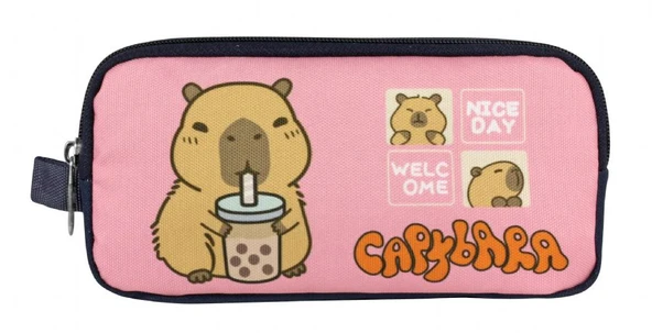 Capybara Kız Çocuk İki Bölmeli Kalem Çantası - Lacivert - Pembe - 5205 - Resim 2