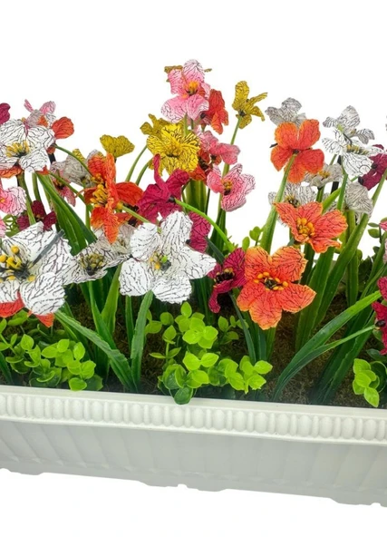 Yapay Çiçek Renkli Mini Mine Çiçekli Krem Küpeşte Askılı Balkon Çiçeği Balkon Saksısı - Resim 5