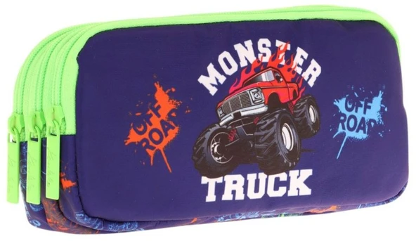 Kaukko Kids Yeşil Lacivert, Kamyon, Erkek Çocuk Üç Bölmeli Kalemlik/Kalem Çantası - L8279 ürün görseli