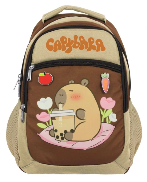 Capybara Erkek Çocuk İlkokul Okul Sırt Çantası - Bej - Kahverengi - 5230 - Resim 2