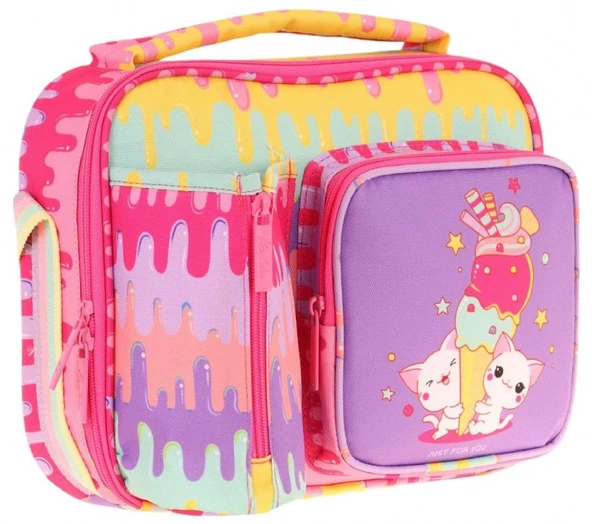 Kaukko Kız Çocuk, Sarı Mor, Dondurma Baskılı Isı Yalıtımlı Üç Bölmeli (Matara Cepli) Okul Beslenme Çantası L7247 ürün görseli