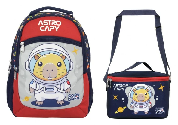 Capybara Erkek Çocuk Okul Sırt Çantası ve Beslenme Çantası Seti - Lacivert - Kırmızı - SETCPB5227B - Resim 2