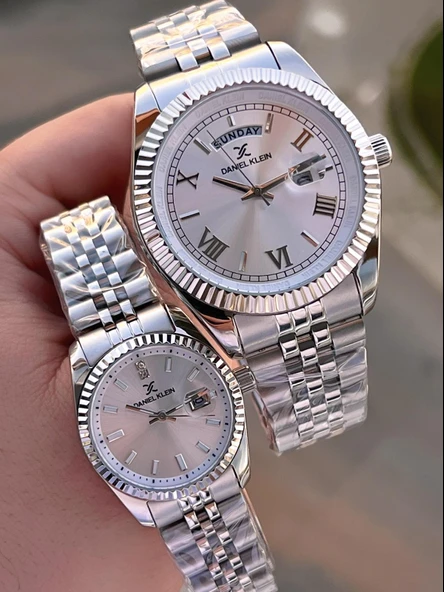 Daniel Klein Bay Ve Bayan Çelik Kordon Çiftlere Özel 3 Atm Suya Dayanıklı Cift Saati CF.PK.12994.P3 ürün görseli