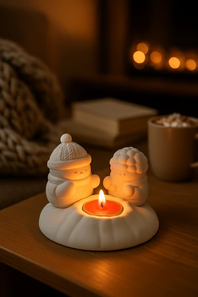 Ateş Başında Isınan Kardan Adam Mumluk Seti ürün görseli 1