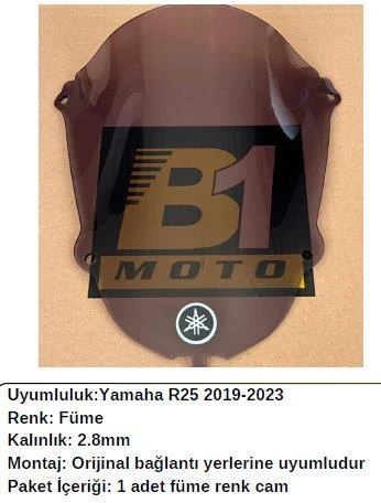 Yamaha R25 Siyah (2019-23) Siperlik Camı - 2