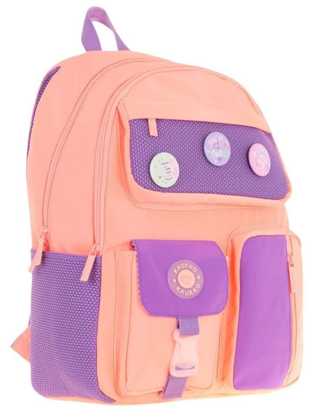 Kaukko Travel Beş Bölmeli Rozetli Kız Çocuk Okul ve Günlük Sırt Çantası - Somon Mor - K1825 ürün görseli