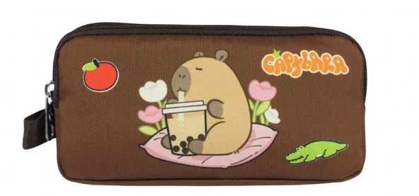 Capybara Erkek Çocuk İki Bölmeli Kalem Çantası - Bej - Kahverengi - 5232 - Resim 2