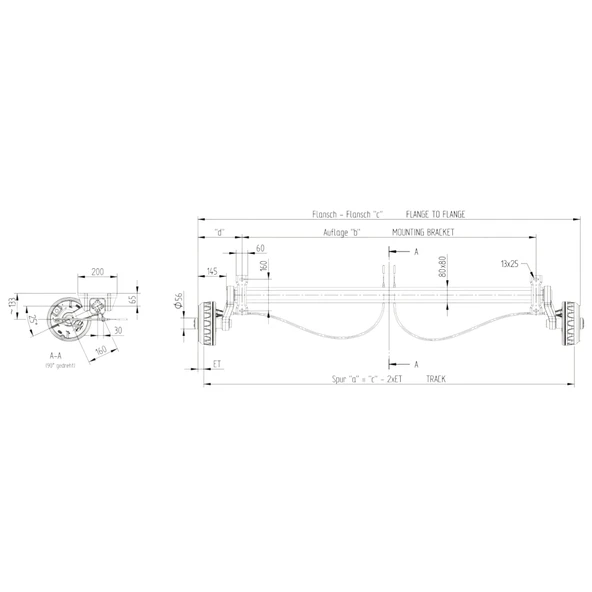 Knott 1350Kg 4x100 1400 - 1850mm Torsiyonlu Frenli Aks Dingil - 2