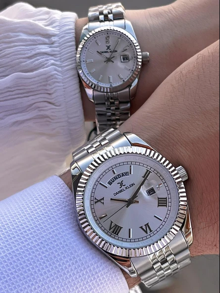 Daniel Klein Bay Ve Bayan Çelik Kordon Çiftlere Özel 3 Atm Suya Dayanıklı Cift Saati CF.PK.12994.P3 - Resim 6